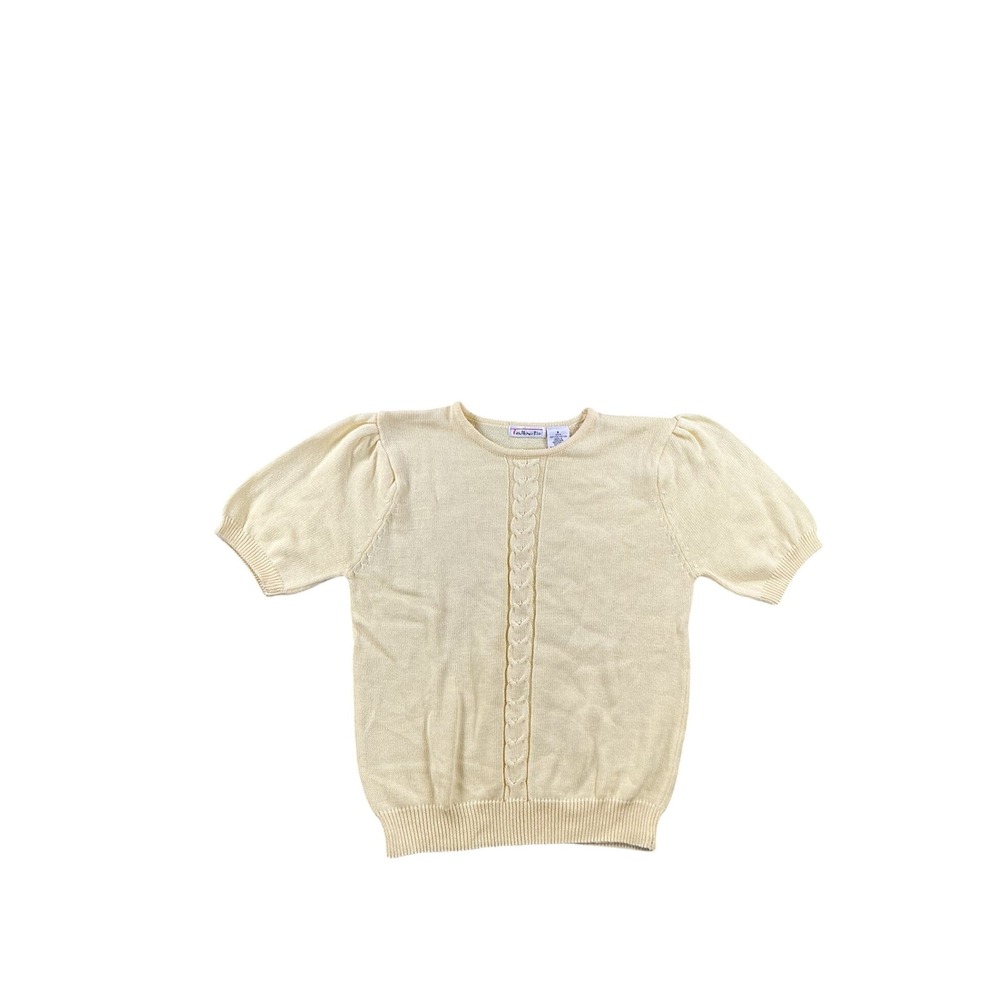 Talbots Womens Small Yellow Cotton Short Sleeve Cable Knit Puff Sleeve Sweater